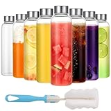 P&C GOODS Glass Juice Bottles with Lids Set of 8, Reusable Clear Glass Water Bottles 18oz with Stainless Steel Cap for Refrigerator, BPA Free and Leak Proof