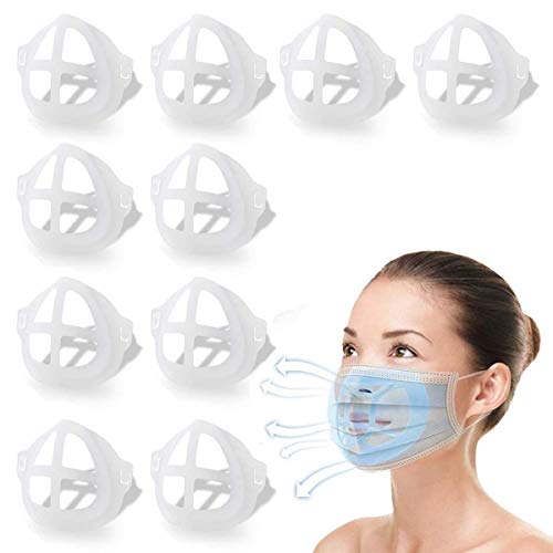 Mask Bracket 10 Pack, 3D Face Inner Support Frame, Create More Breathing Space, Washable and Reusable Translucent Internal Support Frame Bracket for Women, Men and Kids