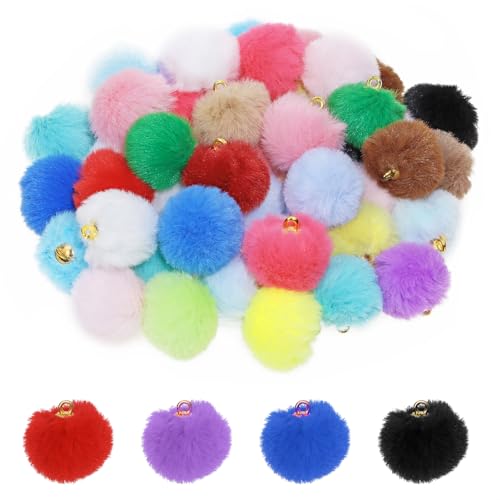 Tupalizy 50PCS Fluffy Pom Poms Charms Soft Fuzzy Faux Fur Puff Ball Pendant for Keychains Bracelets Earrings Jewelry Making Tassels Bags DIY Crafts Party Favors Gifts Accessories Random Mixed Color 20MM