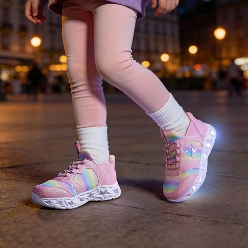 FabKids Girls Rainbow Tennis Shoes Lightweight Walking Athletic Shoes Lace Up Sneakers Footwear Little Kid Size 2 — view 6