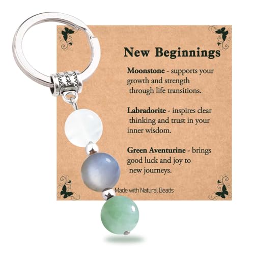 Donouzair Small New Beginnings Keychain Coworker Leaving Retirement Gifts for Women 10mm Crystal Keychain Goodbye Going Away Gifts for Coworkers