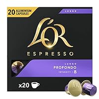 L'OR Espresso Coffee Lungo Profondo - Intensity 8 - 200 Aluminium Capsules Compatible with Nespresso Machines (10x20 Pods Pack)