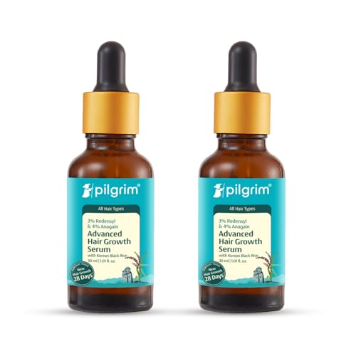 Pilgrim Redensyl 3% + Anagain 4% + Baicapil Advanced Hair Growth Serum for Scalp with Korean Black Rice, Saw Palmetto | Control Hair Fall, Hair Density | Women & Men | 60ml