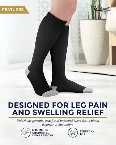 Image of Pembrook Bamboo Viscose Light Compression Socks - 3 Pairs | 8-15 mmhg Compression Socks | Knee High Comfort Support Socks