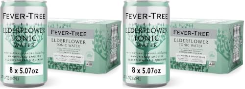 Fever-Tree Elderflower Tonic Water – Premium Mixer for Cocktails and Mocktails, 8 x 5.1 fl oz Cans – Naturally Sourced, Non-GMO (Pack of 2)