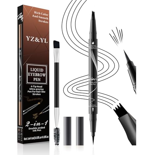 YZ&YL Crayon sourcils Waterproof, 2 en 1 Eyebrow Pencil, Avec Micro-embout à 4 Dents et Pointe Pinceau Précise, Résistant à La Transpiration, Longue...