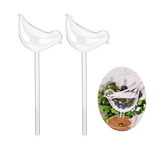 Lot de 2 arrosoirs automatiques pour plantes, plantes soufflées à la main, ampoules aqua, arrosoir en verre pour plantes d’intérieur, extérieur, jardin, terrasse, fleur (clou, oiseau, cygne) Oiseau