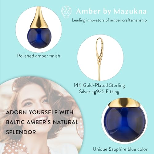 Amber Earrings for Women - Ball Bead with Gold Plated ag925 Sterling Silver, Secure Leverback Closure, Elegant Drop Earrings, Dangle Jewelry for Ladies4