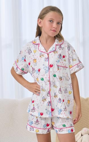 Girls Summer Outfit,Kids 2 Piece Button Down Monkey Loungewear Beach Shorts Set Preppy Animals Lounge Pjs2