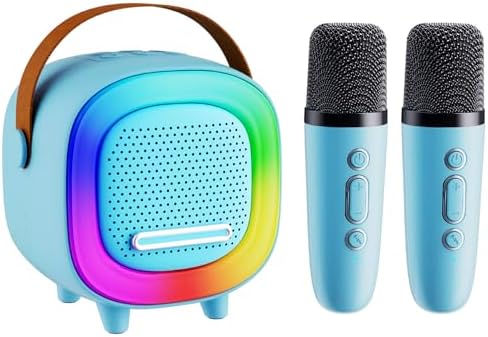 Mini Karaoke Machine Speaker for Kids Adults, Portable Bluetooth with 2 Wireless Microphones, Children's Day Birthday Gift Ideas for Toys for Teens Boys and Girls Aged 4, 5, 6, 7, 8, 9, 10, 11, 12+