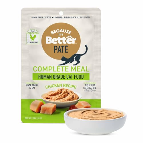 Because It's Better Pate Complete Meal, Chicken Recipe, 2.6 oz Pouches, Wet Cat Food, 12 Count