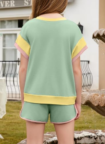 Image of blibean Girls Summer Clothes Sets Kids Colorblock Matching Outfits Size 6-15 Years