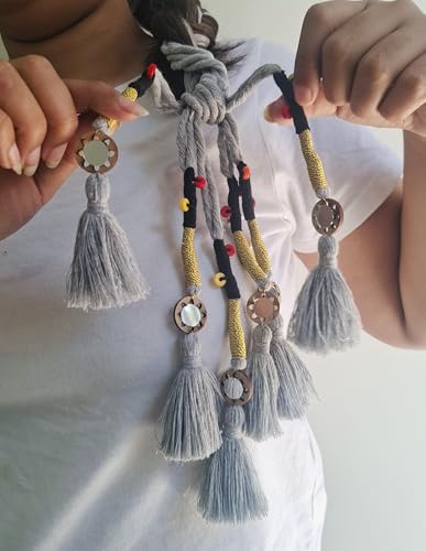 Image of Zippy Flora Handmade Boho Parandi for Women | Traditional Indian Hair Accessory Braid Tassels & Choti Hair Extension (Neelima Grey)