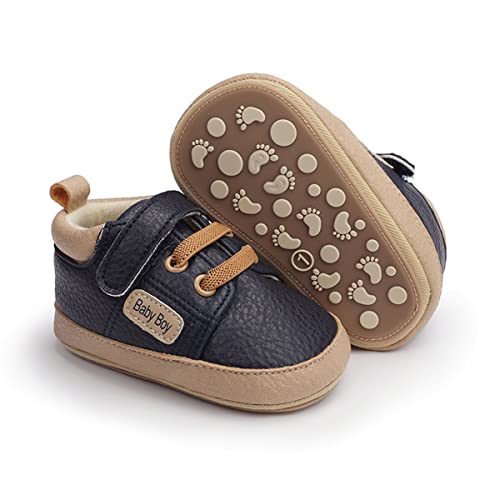 Image of HsdsBebe Baby Boys Girls Pu Leather Hard Bottom Walking Sneakers Toddler Rubber Sole First Walkers Infant Cartoon Slippers Crib Shoes