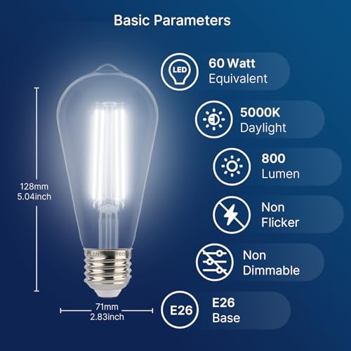 FLSNT Dusk to Dawn Outdoor Sensor ST19 LED Edison Bulb, 5000K Daylight, 7W (60W Eqv.), 800LM, Vintage Filament E26 Base, Auto On/Off Photocell Automatic for Energy-Efficient Outdoor Lighting, 8 Pack by FLSNT - Used condition - Image 6