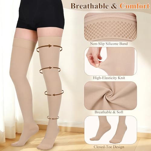 Image of Athbavib 20-30mmHg Thigh High Compression Stockings for Women & Men, Closed Toe Medical Compression Socks Graduated Support Compression Sock for Varicose Veins Swelling Treatment