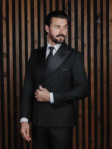 Men's Double Breasted Tuxedo with Satin Lapel, Jetted Pockets Sharp & Bold Formal Attire for Wedding Party2