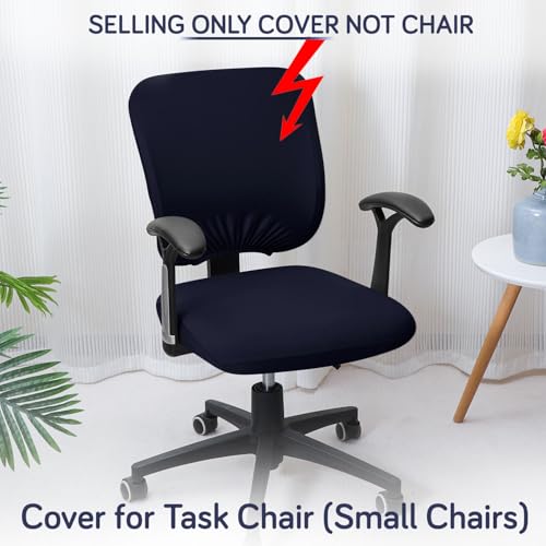 Image of HOKIPO Office Chair Cover for Task Chair - 140 GSM Stretchable Fabric - Anti-Slip & Washable - Fits Small Office Chairs Without Headrest, Midnight Blue (AR-6203-BL)