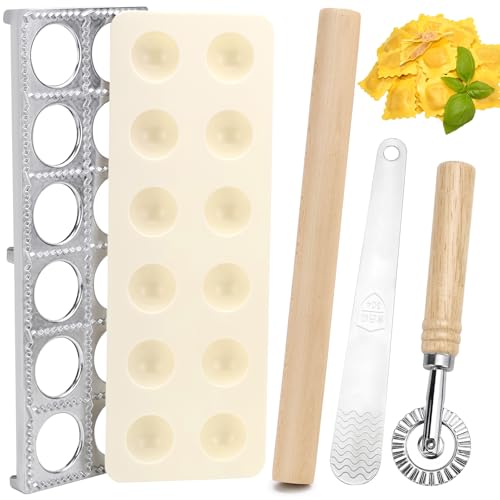 TUZHE Ravioli Maker Set Ravioli Former mit Nudelholz Teigtaschenrad Fleischspatel