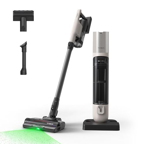 Tineco Pure ONE Station 5 PRO Kabelloser Akku Staubsauger vollständiger Selbstreinigung 200AW Saugkraft Bis zu100 Min Laufzeit ZeroTangle EdgeSense LightSense