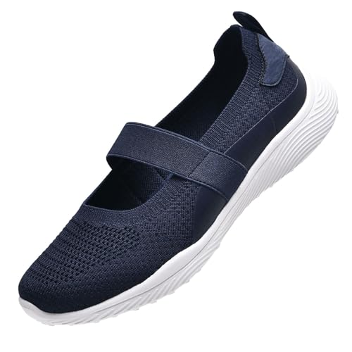 Image of HONHOLD Women's Mary Jane Knit Flats Breathable Walking Shoes