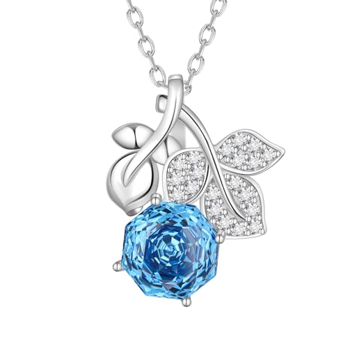 Birthstone Rose Pendant Necklace - 925 Sterling Silver Rose Cut September Sapphire Cubic Zirconia...