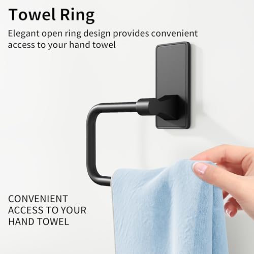 Image of 2-Piece Towel Ring, Adhesive Hand Towel Holder for Bathroom, Modern Style Towel Hangers Wall-Mounted Hand Towel Rack for Bathroom, Matte Black
