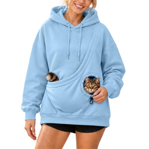 Women's Cat Hoodie with Pouch Cozy Drawstring Fleece Pullover for Pet Lover - image 1