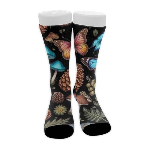 Meaudiwes Leisure Sports Climbing Walking Socks Breathable Non Slip Socks Fashion Dress Decor Goth Moon Frogs Moth Magical Mushroom Leaves