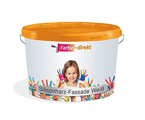 Hausfarbe Weiss Farbe-Direkt Siliconharz-Fassadenfarbe weiss 10,0 Liter Allroundschutz, hochwertige Silikon Außen-Farbe-Dispersion, Abperleffekt Wetterschutz hohe Deckkraft lösemittelfrei Cover