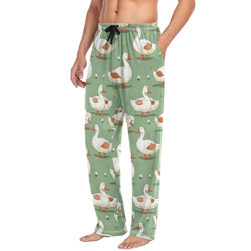 Men’s Cute Ducks Pajama Pants with Pockets, Comfortable Lounge Sleep Bottoms#3794