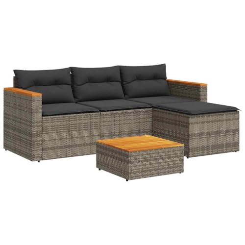 vidaXL Salon de Jardin avec Coussins 3 pcs, Canapés de Patio, Ensemble de Meubles, Mobilier de Terrasse Extérieur, Gris Résine Tressée