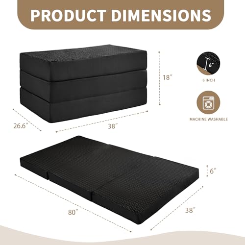 Image of Folding Mattress Twin XL, 6 inch Trifold Mattress Sofa Bed for College,Black