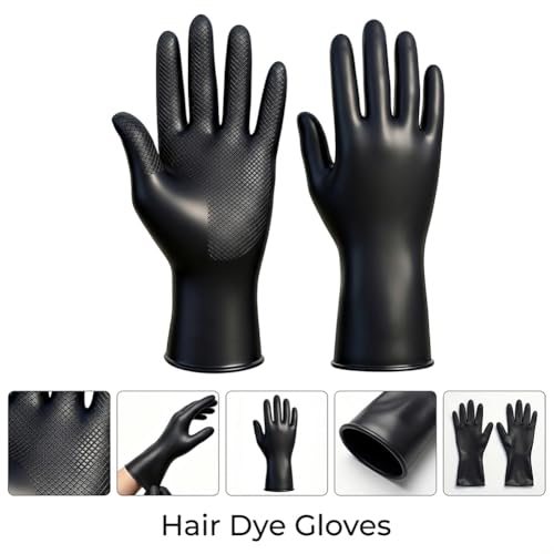Image of 2Pcs Hair Dye Gloves, Black Reusable Rubber Gloves, Professional Hair Coloring Accessories for Hair Salon Dyeing