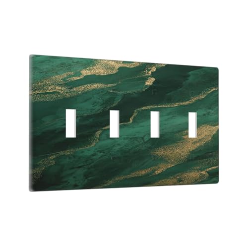Plaque de protection pour interrupteur à 4 interrupteurs marbre vert doré mural