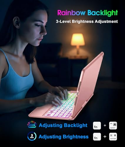 Image of Baisla iPad 9th Generation Case with Keyboard 10.2 inch(2021), 360 Rotatable with Trackpad & Rainbow Backlit,iPad Keyboard case for 9th /8th /7th, iPad Air 3, iPad Pro 10.5 (Rose Gold)