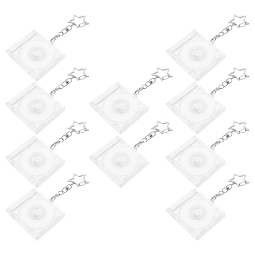 Image of VILLCASE 10pcs Mini CD Holder Keychain Album Case, Acrylic Plastic Alloy Keyring Pendant, for DIY Decor and Fan Events, Mini Album Cover Keychain