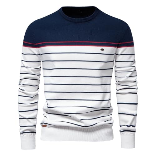 Men's Striped Pullover Sweater Crewneck Contrast Casual Slim Fit Long Sleeve Knitted Sweaters with Ribbing Edge - Main Image