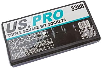 US PRO Tools 10pc 1/4-1/2"d Triple Square Spline Bit Sockets Socket Set New 3388