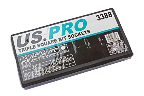 US PRO Tools 10pc Triple Square Spline Bit Sockets in Foam Tray M4-M18 B3388, Variety Pack - Image 4