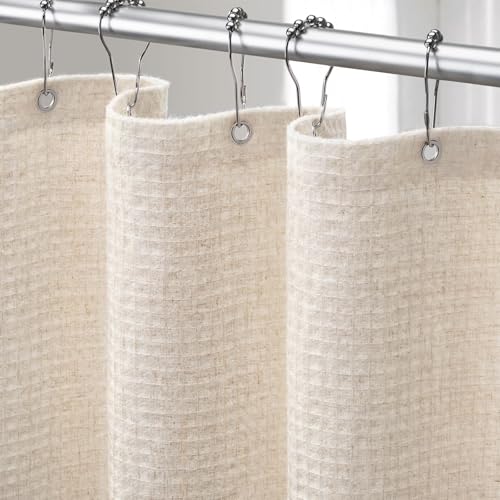 Linen Shower Curtain Waffle Weave Beige Shower...