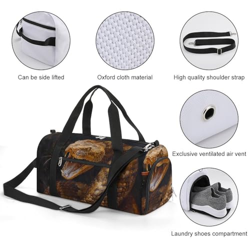 Rattlesnake Funny Gym Bag Travel Tote Bag Duffel Bag with Shoe Compartment for Weekender Sports Vacation2