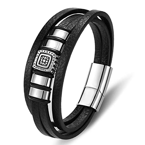 Bracelet en cuir véritable noir tissé pour homme - Bijoux et accessoires de main tendance