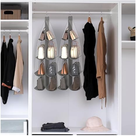 ATET Hanging and Over-the-Door Purse Organiser, Multiple Compartments_Grey 1