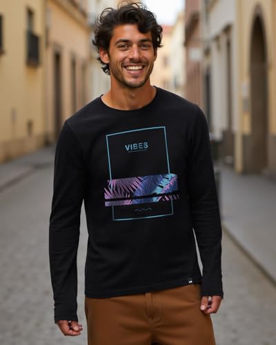 Image of Bewakoof Men's Printed Regular Fit Full Sleeve Round Neck Cotton T-Shirt