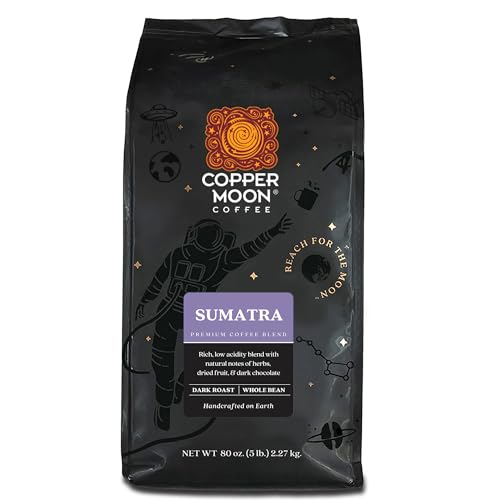 Copper Moon Whole Bean Coffee, Dark Roast, Sumatra Blend, 5