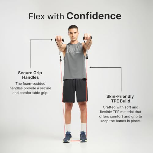 Image of CULT Resistance Tube with Foam Handles, Door Anchor for Exercise & Stretching | Suitable in Home & Gym Workout for Men & Women | Heavy-Duty Toning Band (Red, Light Resistance 8-10 Kg)