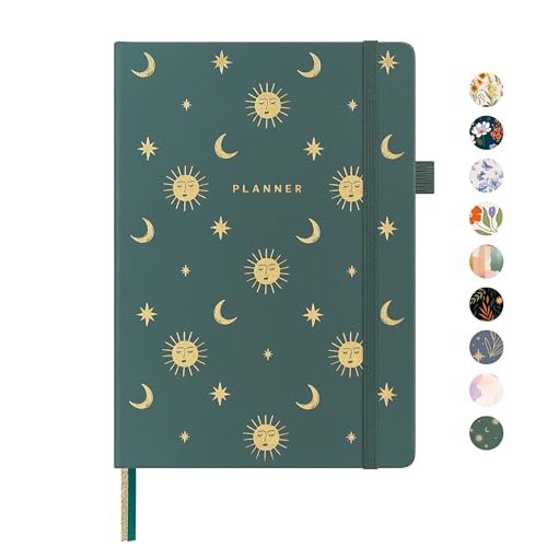 And Per Se Undated Weekly Planner 2026, A5 size Leather Hardcover Planner with Goals & Habit Tracker – ADHD Planner & Productivity Journal (Celestial Green)