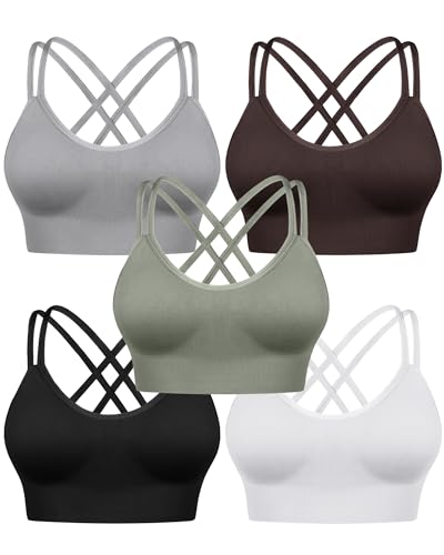 Sykooria Women's Sports Bra High Support Cross Back Yoga Bra Sexy Wireless Padded Bras Supportive Workout Tops with Padding