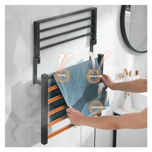 Toallero eléctrico de 1/2 Capas, Dispositivo de Secado rápido para Inodoro con Temperatura Constante, radiador Calefactor para baño (2 Layers Black Right)
